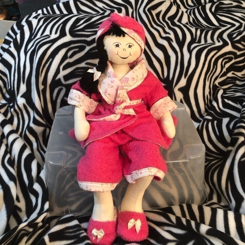 Custom soft jointed brunette doll in bath …